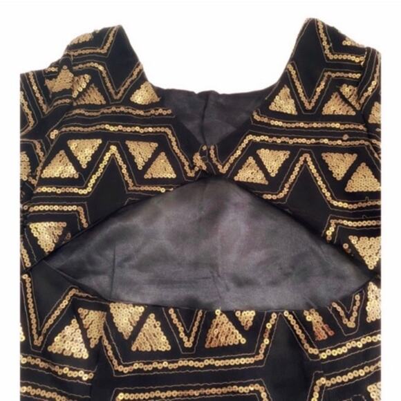 Billabong Designer’s Closet Large Black & Gold Sequin Fete Setter Dress - Picture 5 of 12